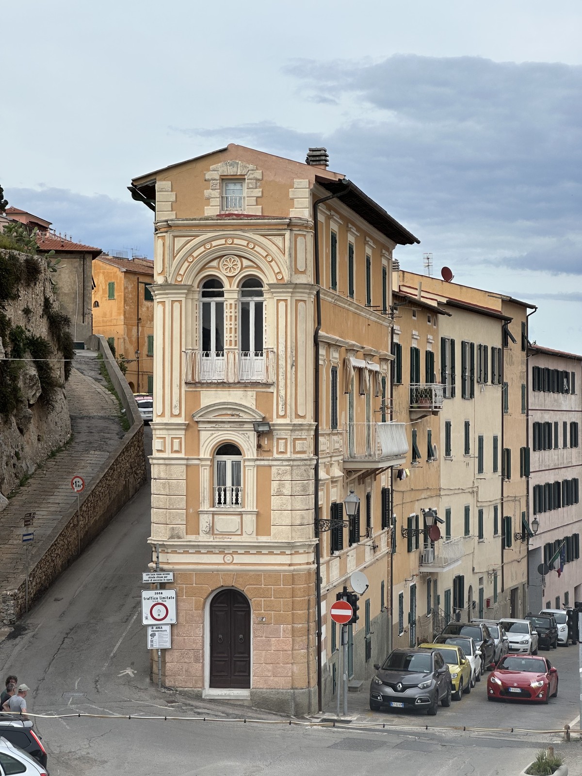 Pastel-colored buildings and narrow streets of Portoferraio, Elba