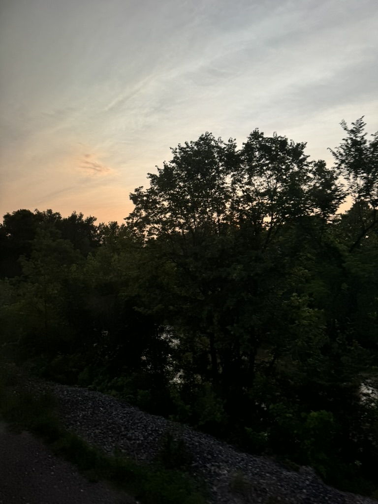 Dusk landscape passing the train window on the overnight journey to New Orleans