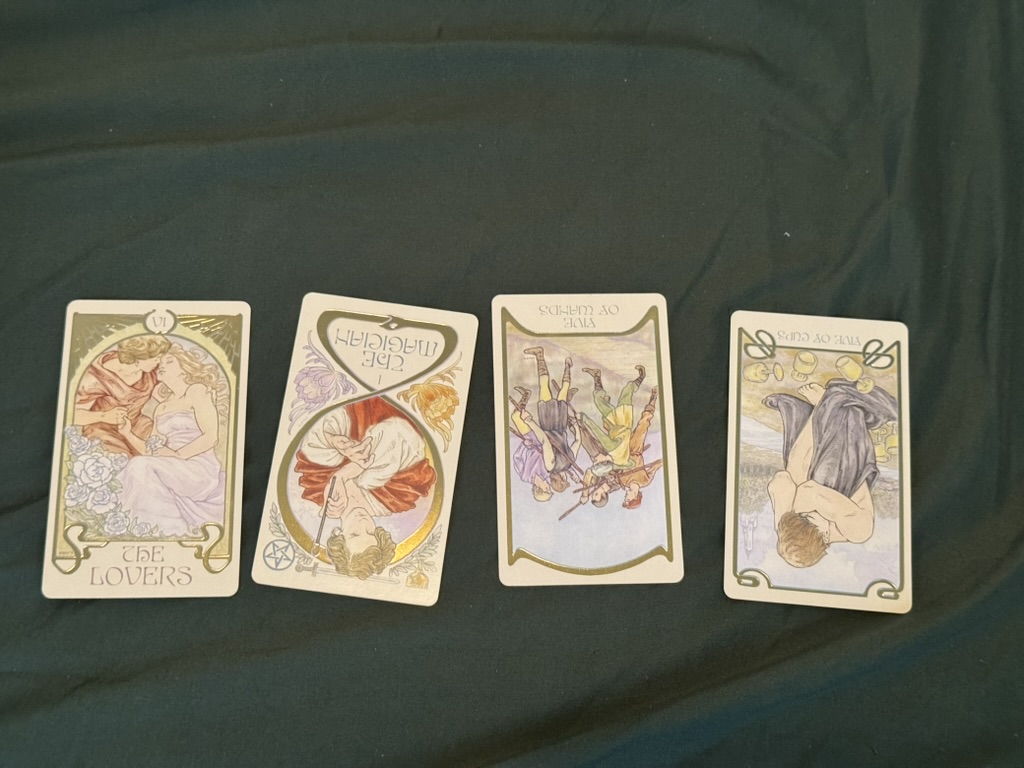 Tarot cards displayed in a shop window