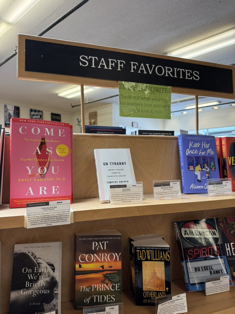 Staff Favorites shelf at a Petaluma bookstore