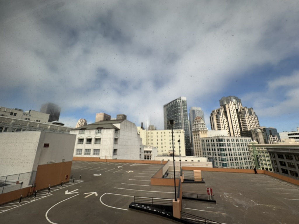 San Francisco skyline seen from a rooftop parking lot