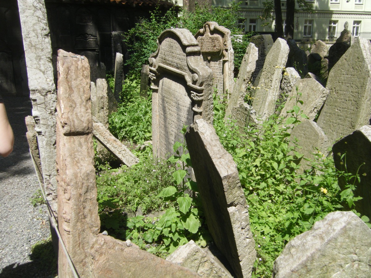 Crowded ancient gravestones in Prague's Old Jewish Cemetery