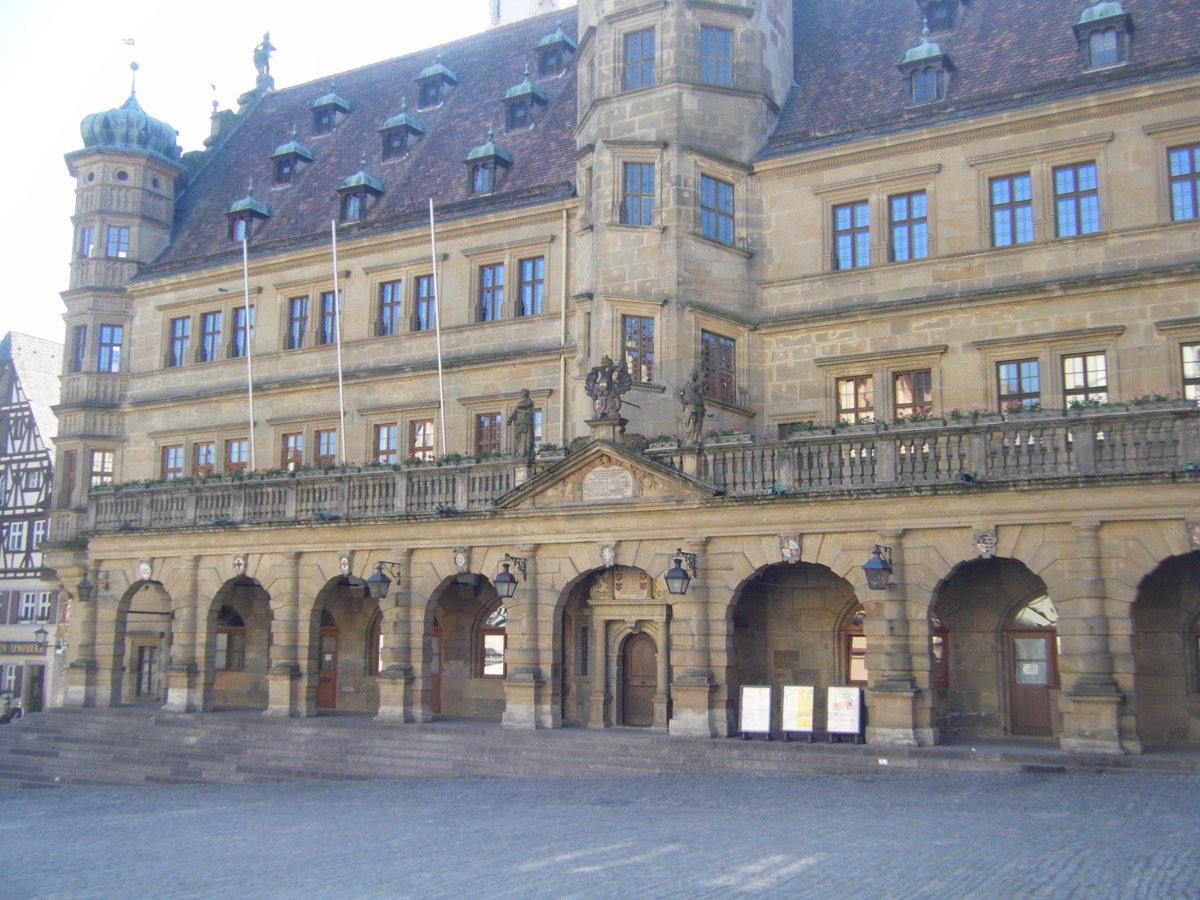 Rothenburg Rathaus town hall on the Marktplatz with Renaissance architecture