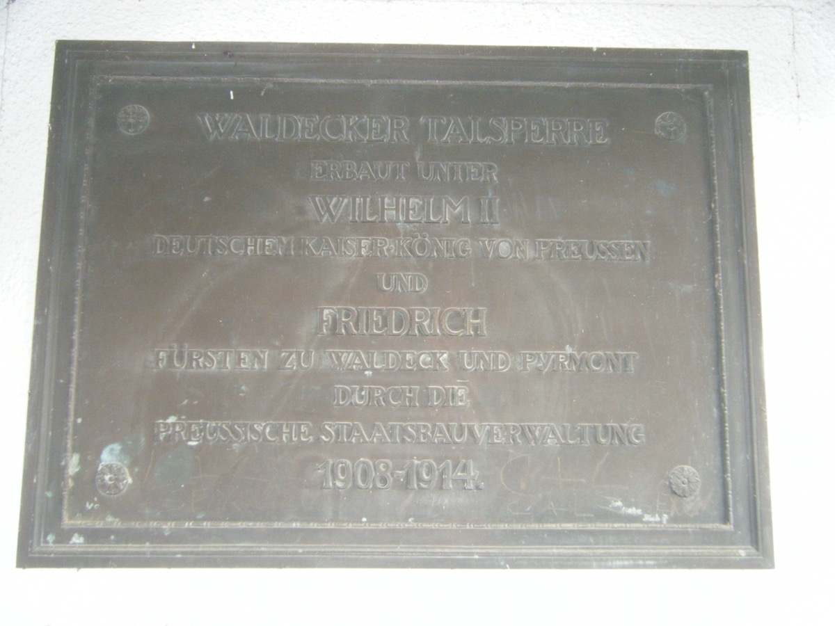 Bronze dedication plaque for the Waldecker Talsperre dam, built 1908-1914 under Kaiser Wilhelm II