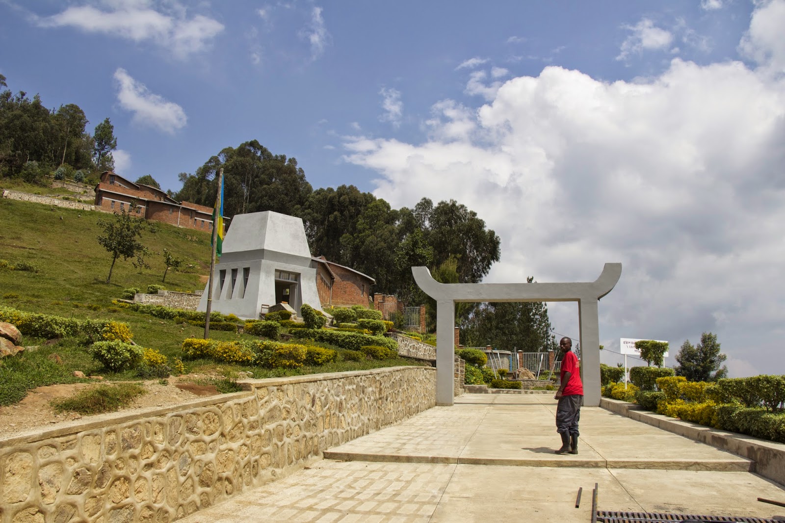 Bisesero Genocide Memorial grounds with Rwandan flag