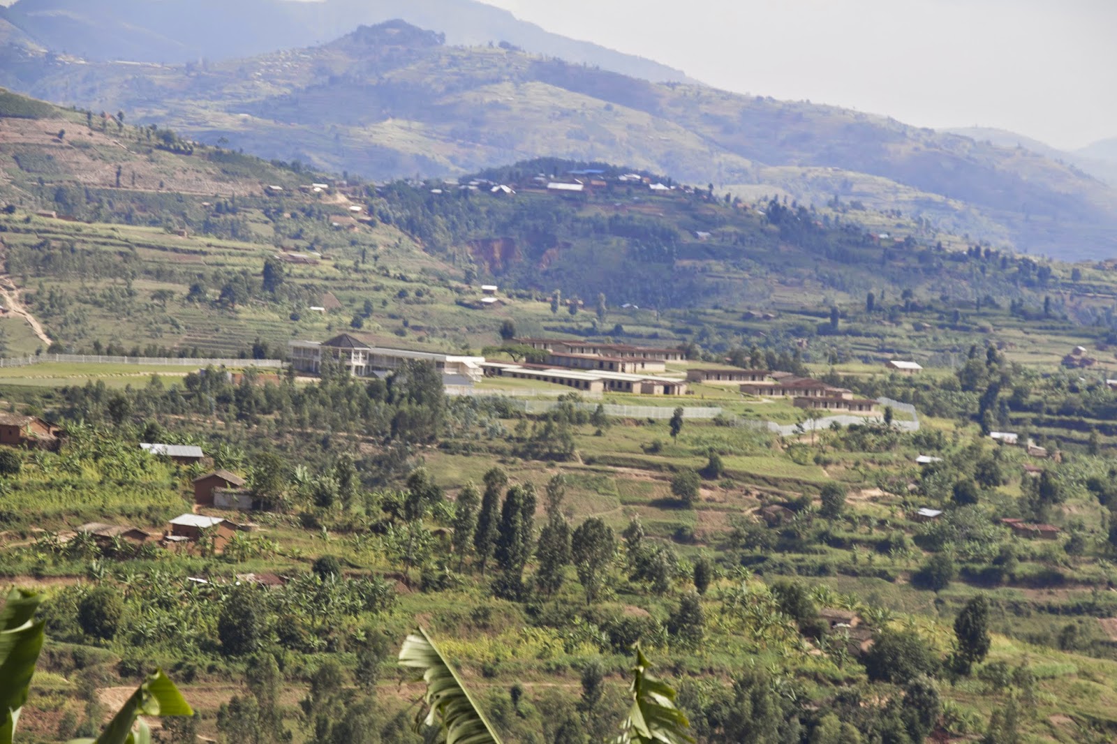 The Murambi Genocide Memorial visible from an adjacent hill