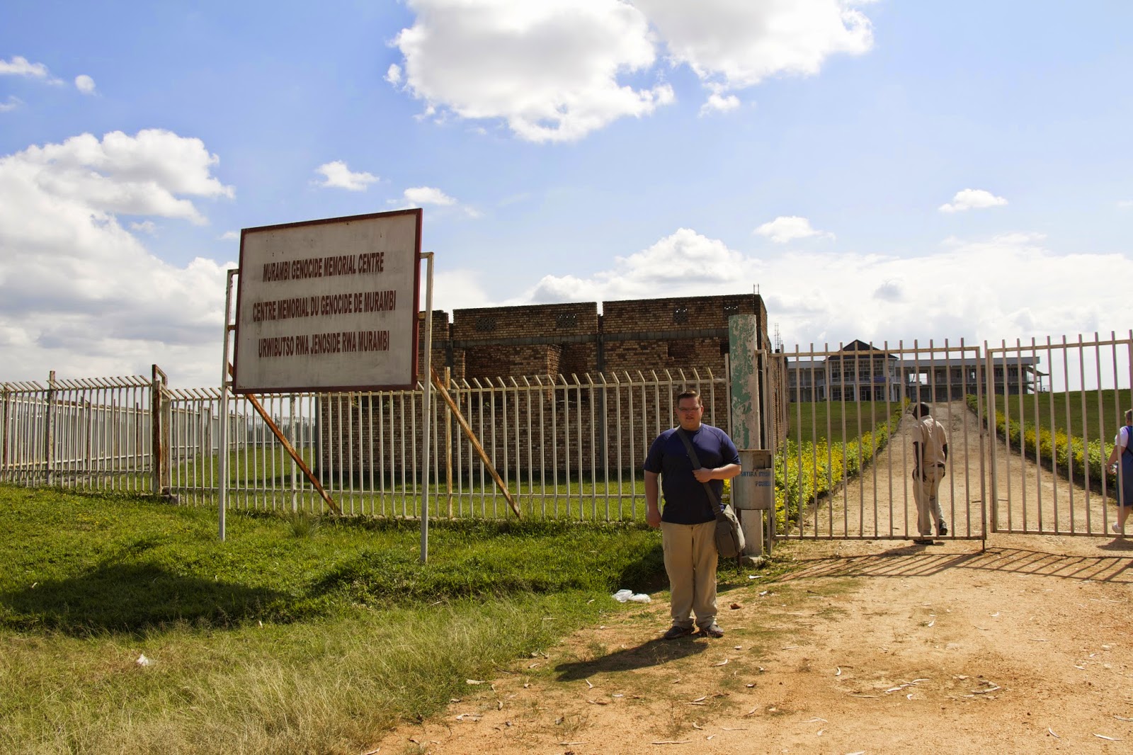 Visitor at the Murambi memorial entrance gates