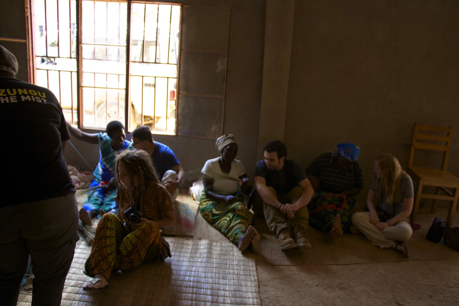 WCU students learning to weave baskets