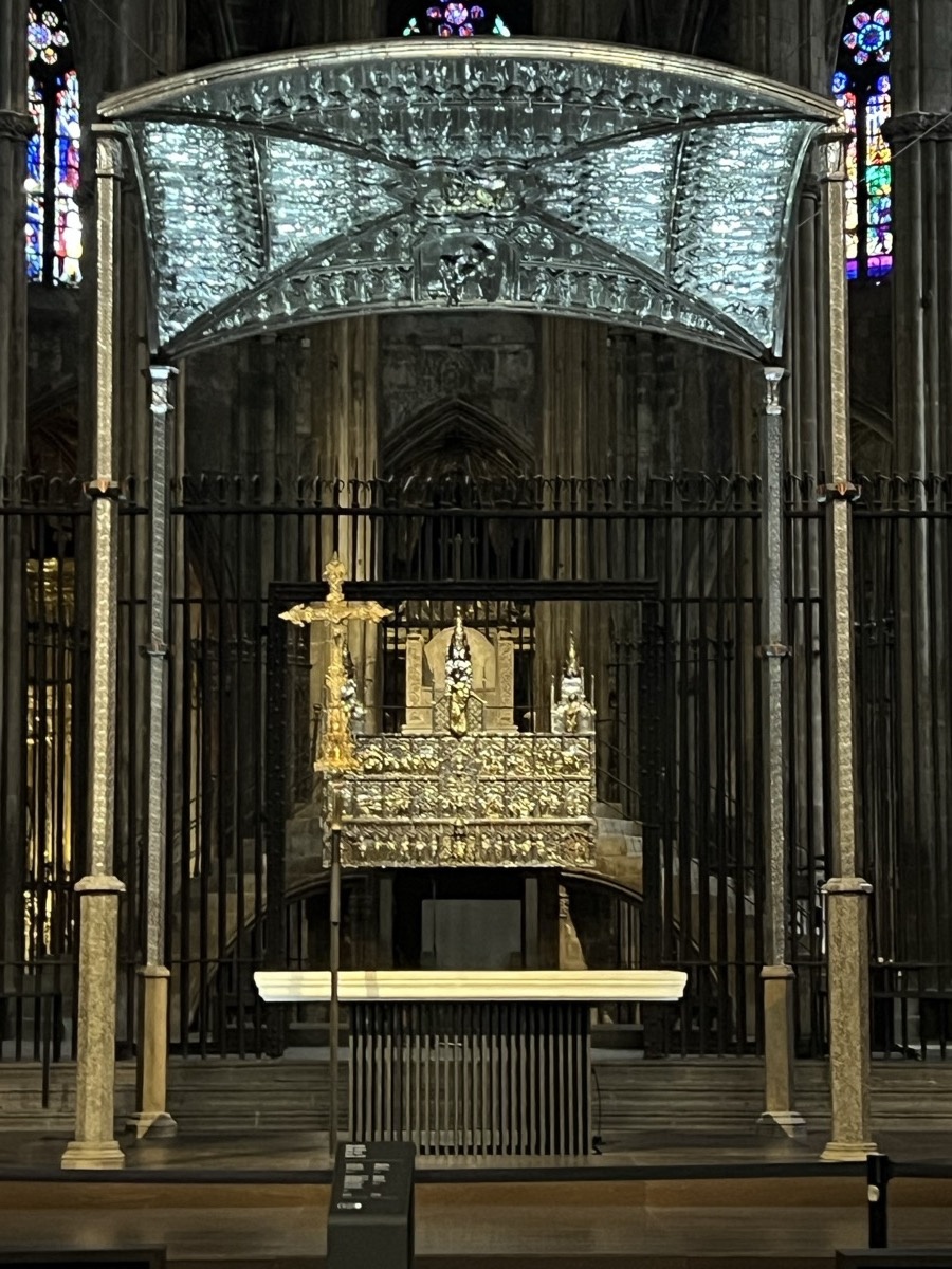 Cathedral interior with ornate altarpiece