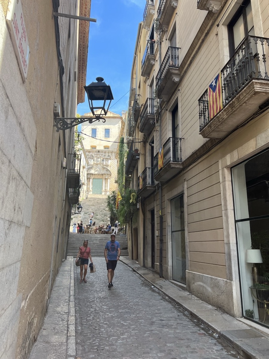 Narrow uphill street in Girona