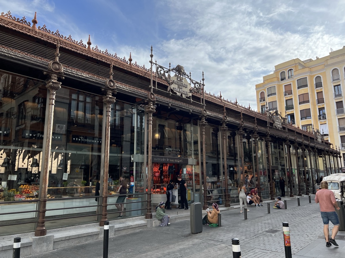 Exterior of Mercado San Miguel with iron-and-glass architecture