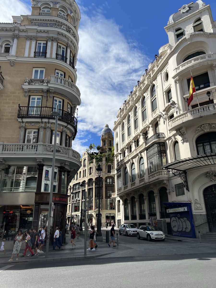 Ornate Madrid building facade with classical architectural details